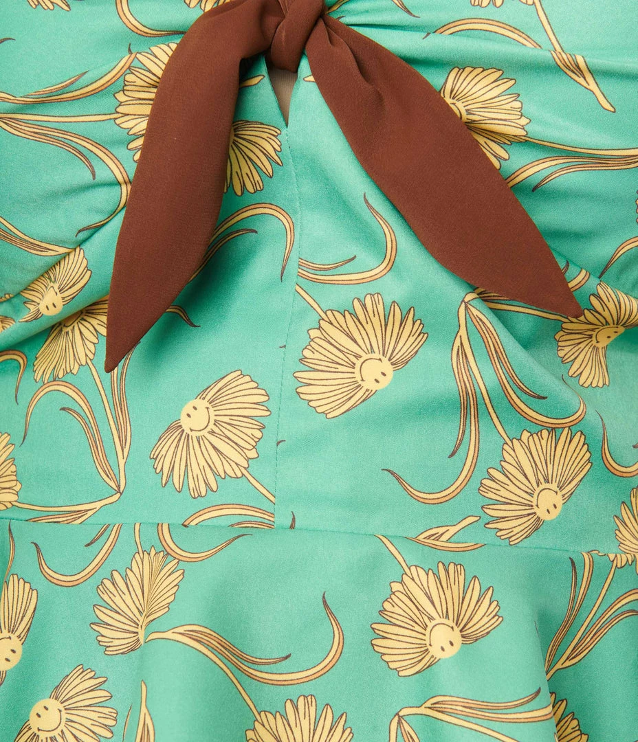 Smiley® X Unique Vintage Plus Size Green Smiley® Daisy Peplum Halter Top