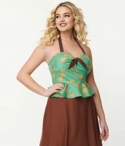 SmileyÃ‚Â® X Unique Vintage Green SmileyÃ‚Â® Daisy Peplum Halter Top