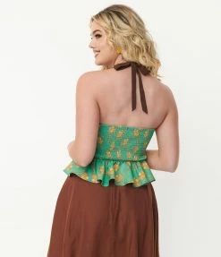 SmileyÃ‚Â® X Unique Vintage Green SmileyÃ‚Â® Daisy Peplum Halter Top