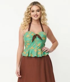 SmileyÃ‚Â® X Unique Vintage Green SmileyÃ‚Â® Daisy Peplum Halter Top