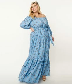 Unique Vintage Plus Size Blue & Butterfly Sweet Escape Maxi Dress