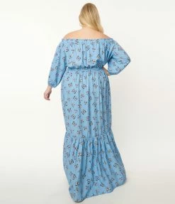 Unique Vintage Plus Size Blue & Butterfly Sweet Escape Maxi Dress
