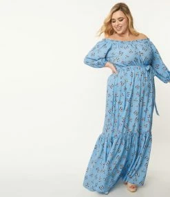 Unique Vintage Plus Size Blue & Butterfly Sweet Escape Maxi Dress