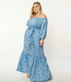 Unique Vintage Plus Size Blue & Butterfly Sweet Escape Maxi Dress