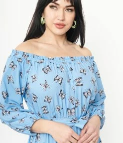 Unique Vintage Blue & Butterfly Sweet Escape Maxi Dress