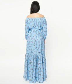 Unique Vintage Blue & Butterfly Sweet Escape Maxi Dress