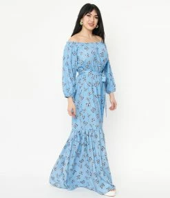 Unique Vintage Blue & Butterfly Sweet Escape Maxi Dress