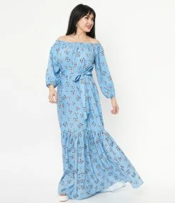 Unique Vintage Blue & Butterfly Sweet Escape Maxi Dress