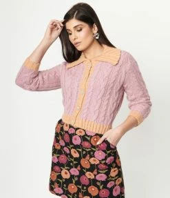 LUSH Lilac & Peach Cable Knit Cardigan Sale