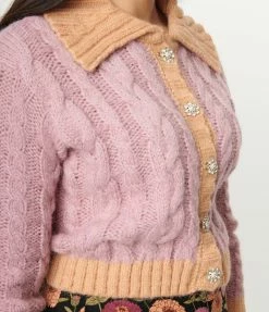 LUSH Lilac & Peach Cable Knit Cardigan Sale