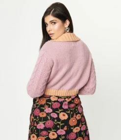 LUSH Lilac & Peach Cable Knit Cardigan Sale