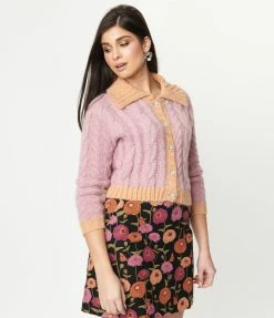 LUSH Lilac & Peach Cable Knit Cardigan Sale