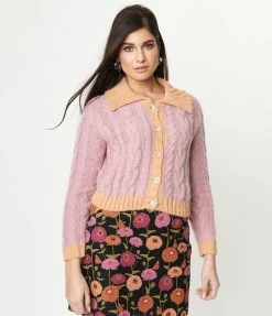 LUSH Lilac & Peach Cable Knit Cardigan Sale