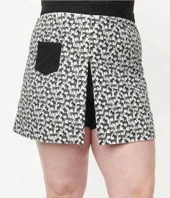 Sale Unique Vintage Plus Size Black & White Zebra Print Hide & Seek Skort