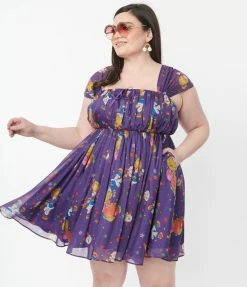 Rainbow Brite XåÊUnique Vintage Plus Size Rainbow Night Print Babydoll Dress Fan Flair
