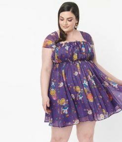 Rainbow Brite XåÊUnique Vintage Plus Size Rainbow Night Print Babydoll Dress Fan Flair