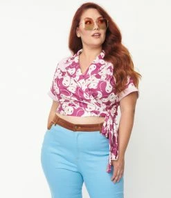 SmileyÂ® X Unique Vintage Plus Size Purple Yin Yang SmileyÂ® Wrap Crop Top