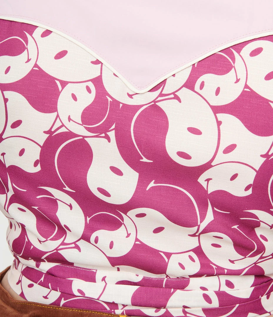 Smiley® X Unique Vintage Plus Size Purple Yin Yang Smiley® Wrap Crop Top