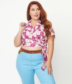 Smiley® X Unique Vintage Plus Size Purple Yin Yang Smiley® Wrap Crop Top