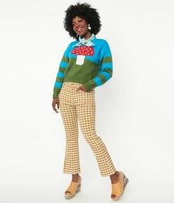 Tony Mary Brown & Tan Gingham Crop Flare Pants