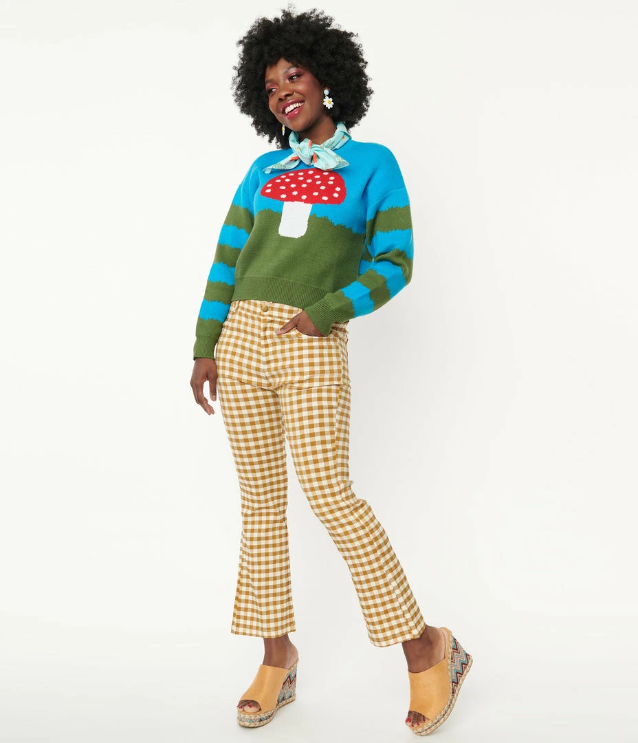 Tony Mary Brown & Tan Gingham Crop Flare Pants