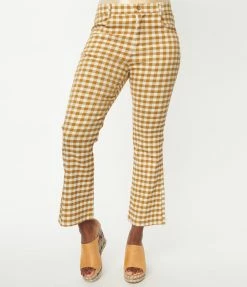 Tony Mary Brown & Tan Gingham Crop Flare Pants