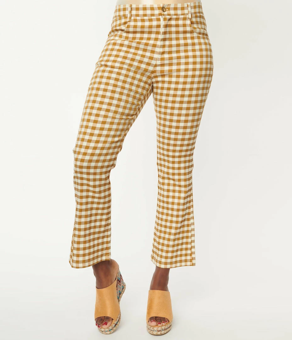 Tony Mary Brown & Tan Gingham Crop Flare Pants
