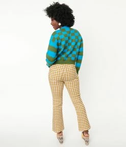 Tony Mary Brown & Tan Gingham Crop Flare Pants