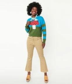 Tony Mary Brown & Tan Gingham Crop Flare Pants