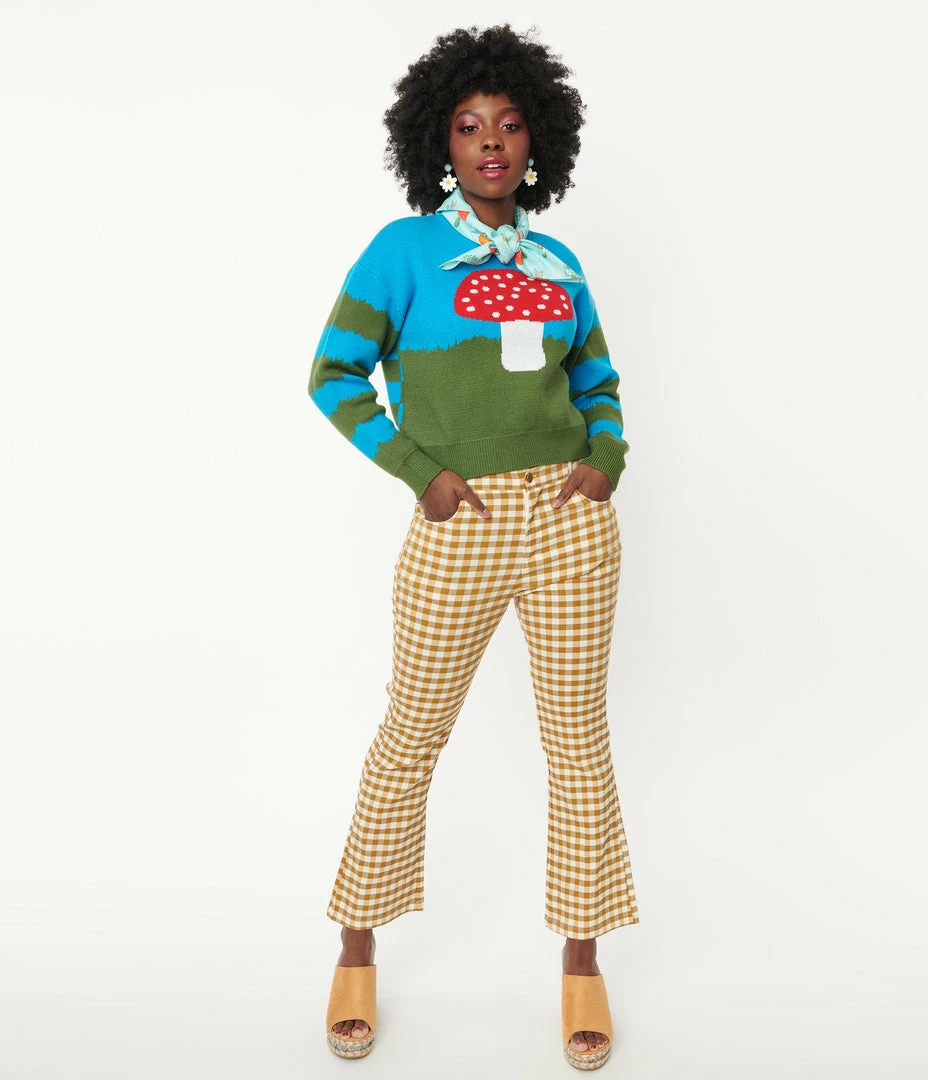 Tony Mary Brown & Tan Gingham Crop Flare Pants