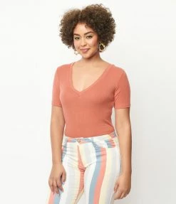 A Beauty By BNB Sale Coral V-Neckline Short Sleeve Bodysuit