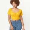 CHOCOLATE USA Mustard Ditsy Floral Ruffle Crop Top