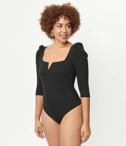CHOCOLATE USA Sale Black Puff Sleeve Bodysuit