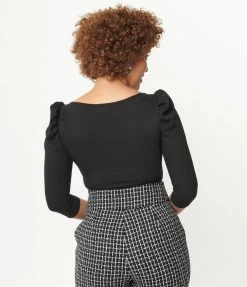 CHOCOLATE USA Sale Black Puff Sleeve Bodysuit