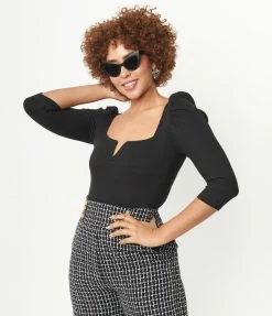 CHOCOLATE USA Sale Black Puff Sleeve Bodysuit