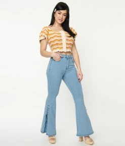 American Mettle Holding (Today Fashion) Light Blue Lace Accent Flare Jeans