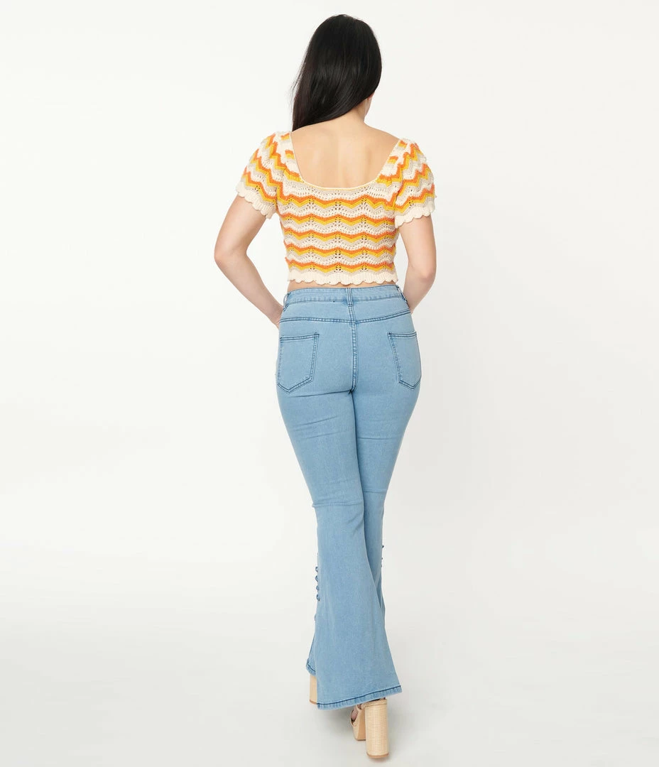 American Mettle Holding (Today Fashion) Light Blue Lace Accent Flare Jeans