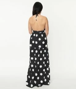 American Mettle Holding (Today Fashion) Sale Black & White Polka Dot Halter Maxi Dress