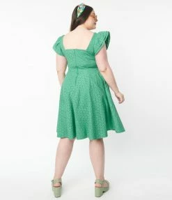 SHEEN Clothing Ltd Plus Size Green Eyelet Raphaella Swing Dress Sale