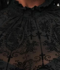 Clothing Unique Vintage Plus Size Black La Catrina Velvet Burnout Donna Blouse