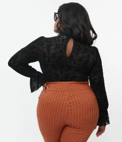 Clothing Unique Vintage Plus Size Black La Catrina Velvet Burnout Donna Blouse
