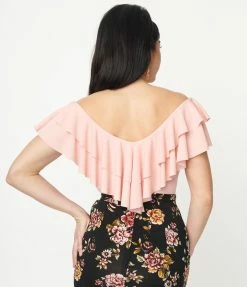 Nylon Apparel Light Pink Off Shoulder Ruffled Top Sale