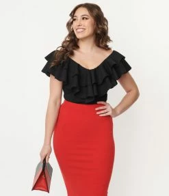 Nylon Apparel Black Off Shoulder Ruffled Top