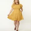Smak Parlour Plus Size Mustard & Brown Floral Smocked Fit & Flare Dress