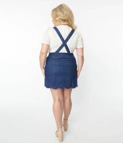 Smak Parlour Plus Size Denim Blue Suspender Mini Skirt
