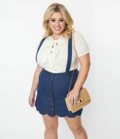 Smak Parlour Plus Size Denim Blue Suspender Mini Skirt