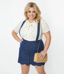 Smak Parlour Plus Size Denim Blue Suspender Mini Skirt