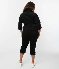 Unique Vintage Plus Size Black Corduroy Trixie Jumpsuit