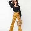 Unique Vintage Orange & Yellow Stripe Denim Flare Jeans Sale
