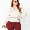 Clothing Unique Vintage Plus Size Champagne Satin Peplum Blouse